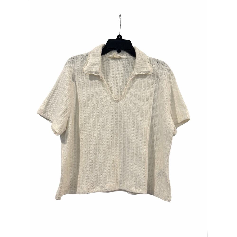 Madewell Women’s Crochet V-Neck Short Sleeve Ivory Knit Sweater SZ XL Modest